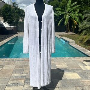 Skull Cashmere white linen long cardigan /duster
